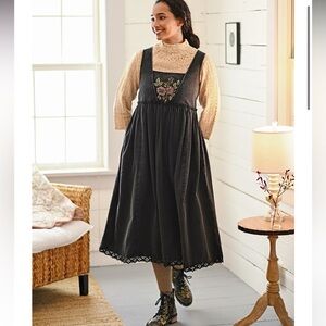 April Cornell Black Pinafore Dress with Floral Detail